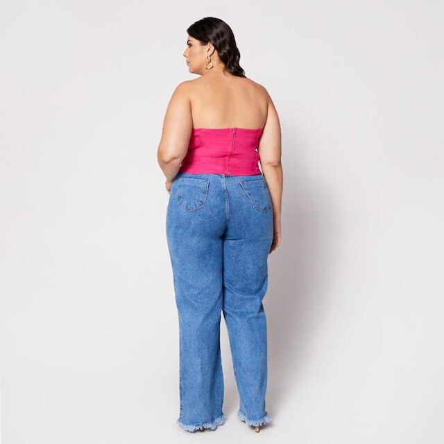 Blusa Cropped Plus Morcego com Bojo Rosa