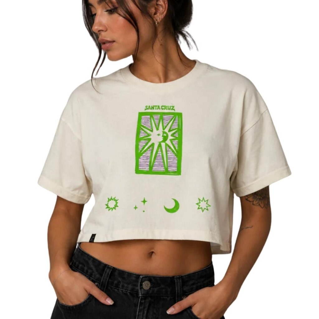 Blusa Cropped Santa Cruz Oversized Sun Stamp Front Off White