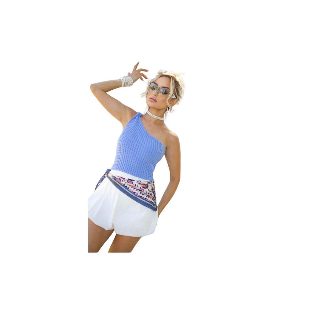 Blusa Cropped Tricot Modal Um Ombro Só Mula Manca Lançamento