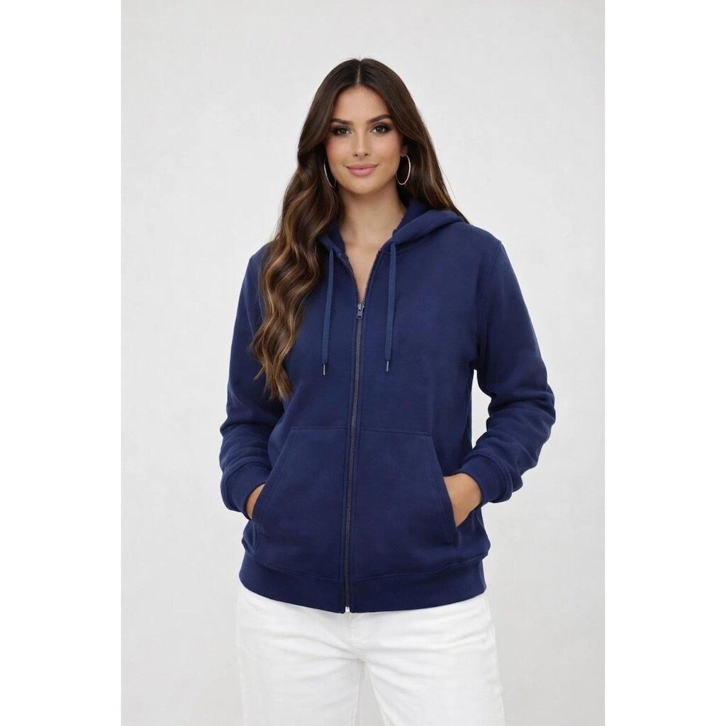 Blusa D Bell Outlet Fashion Moletom Zíper Azul Marinho