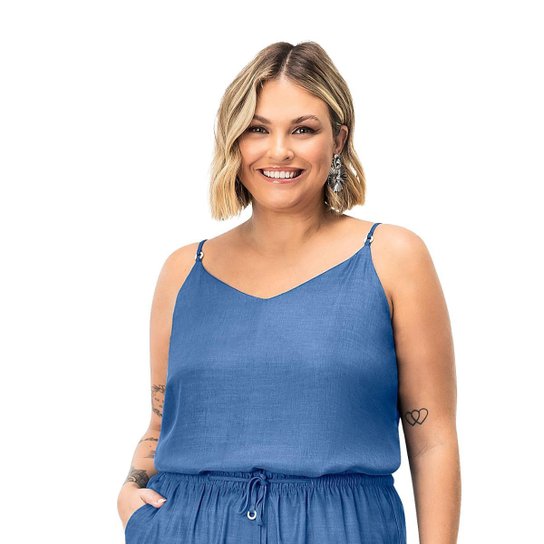 Blusa De Alça Feminina Plus Size Secret Glam Azul