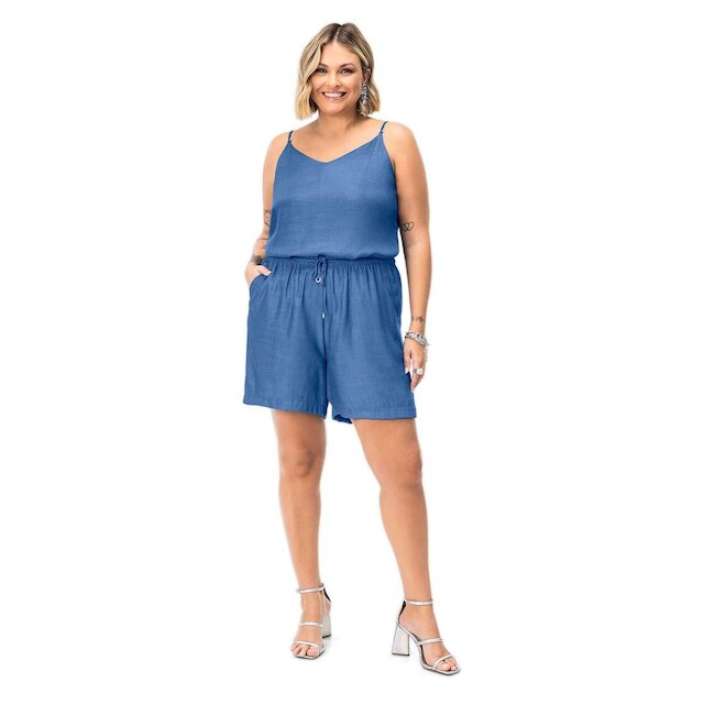 Blusa De Alça Feminina Plus Size Secret Glam Azul