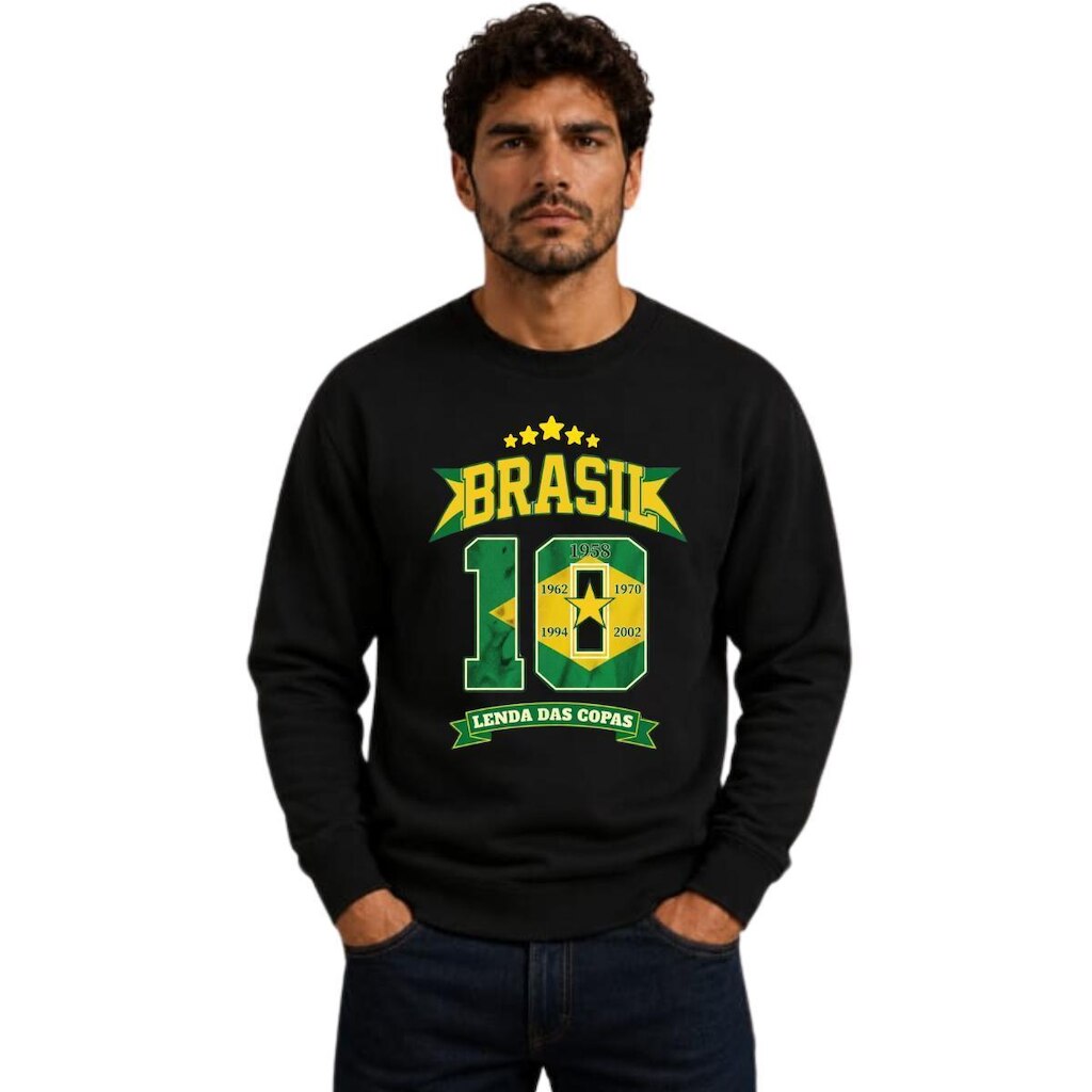 Blusa De Frio Careca Brasil Lenda das Copas Algodão