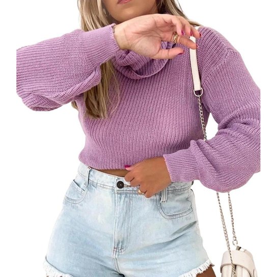 Blusa De Frio Feminina Tricô Gola Alta Manga Longa Cropped Zattini