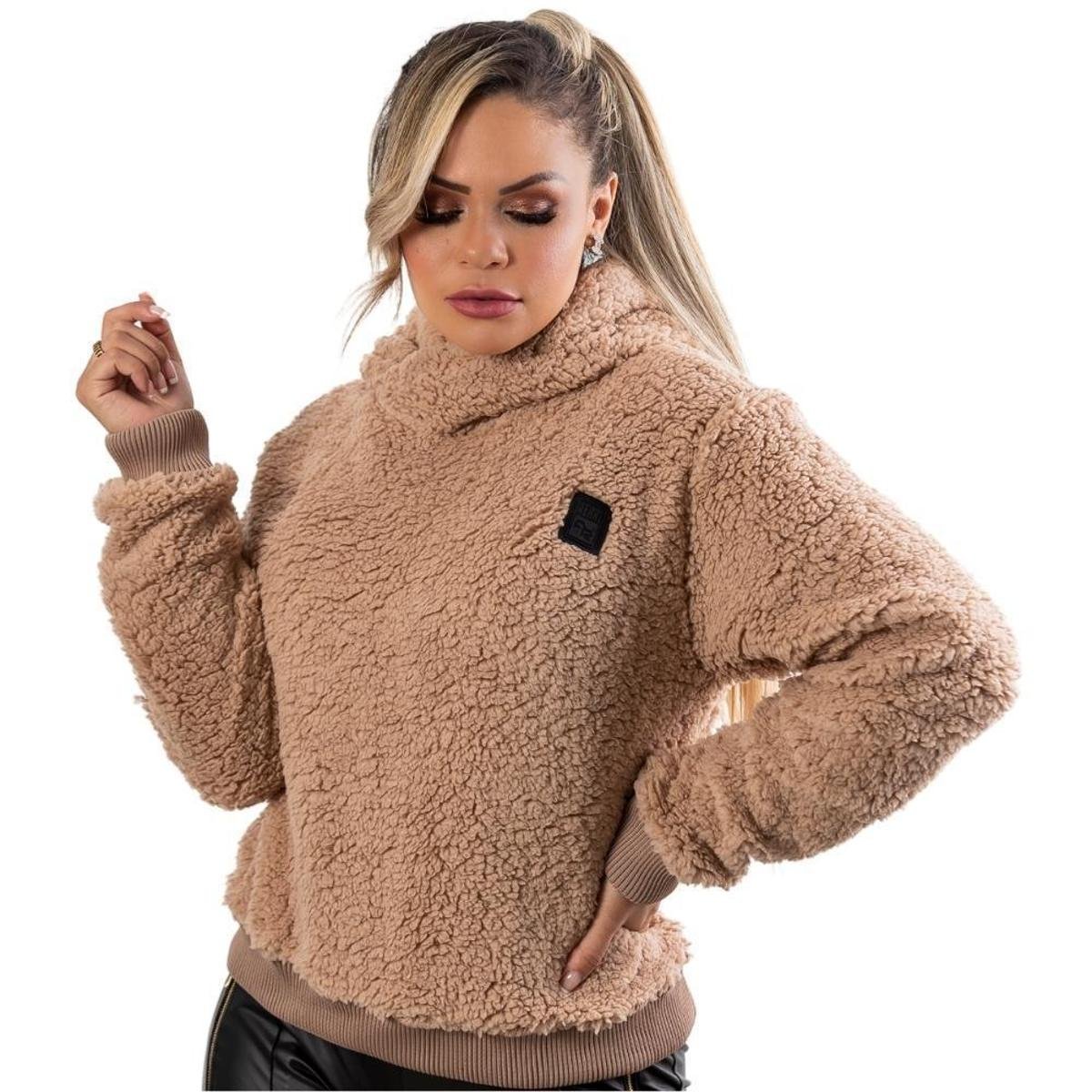 Blusa de Frio Manga Longa Feminina Tecido Teddy com Capuz Forrado Confortável Quentinha Lã Carneiro Menor preço em Blusa de Frio Manga Longa Feminina Tecido Teddy com Capuz Forrado Confortável Quentinha Lã Carneiro