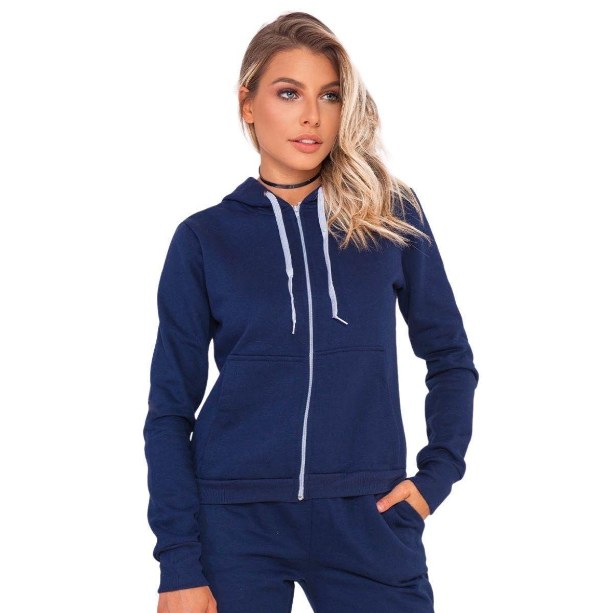 Azul Marinho Blusa De Frio Feminina Basica Blusa De Frio Moletom