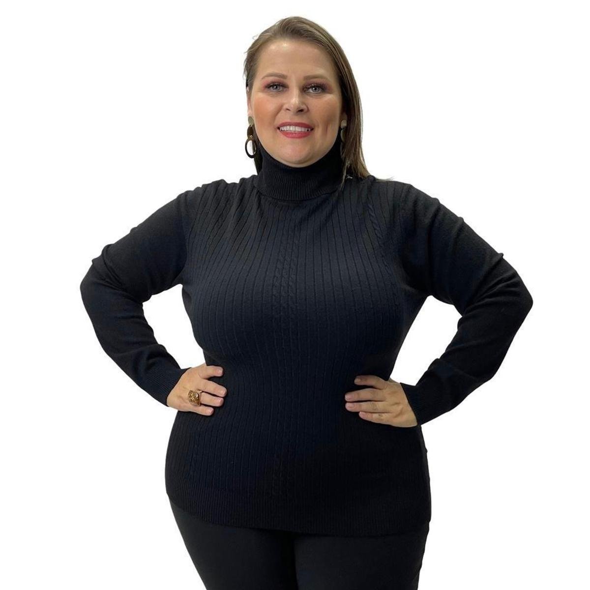 Blusa de Lã City Lady Plus Size Gola Alta - Preto Menor preço em Blusa de Lã City Lady Plus Size Gola Alta - Preto