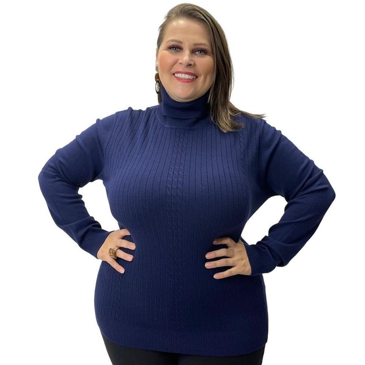 Blusa de Lã City Lady Plus Size Gola Alta - Marinho Menor preço em Blusa de Lã City Lady Plus Size Gola Alta - Marinho