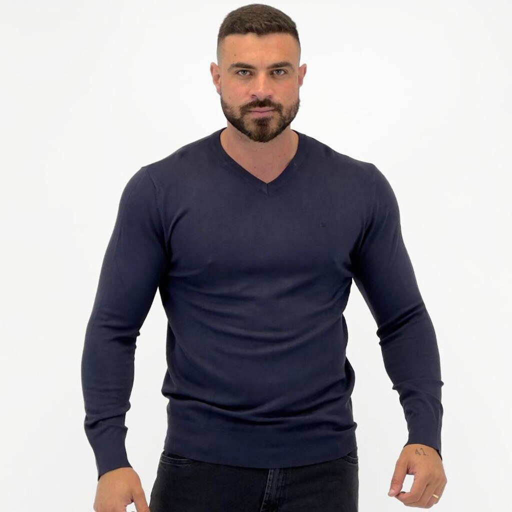 Blusa de Lã Dixie Básica Gola V Manga Longa Masculina