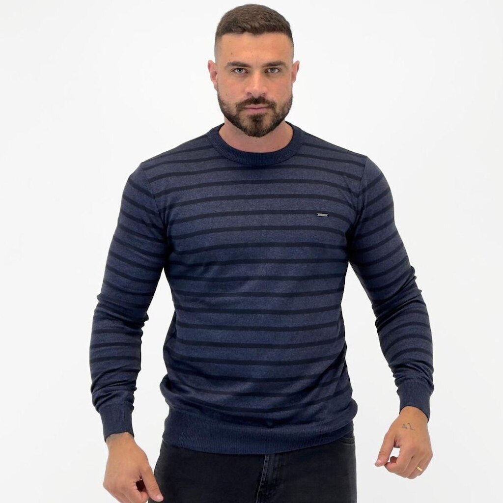 Blusa de Lã Dixie Listrada Gola Redonda Manga Longa Masculina