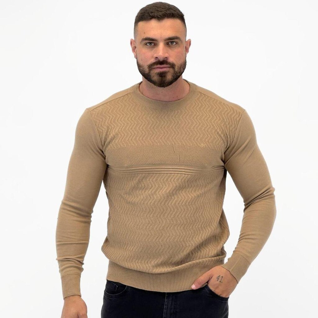 Blusa de Lã Dixie Texturizada Gola Redonda Manga Longa Masculina