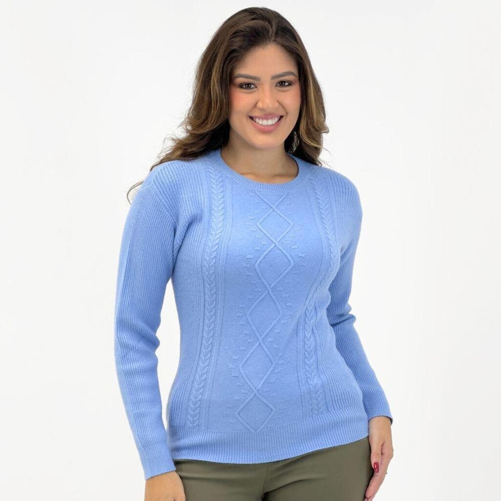 Blusa de Lã Dyordhana Gola Redonda Texturizada Feminina