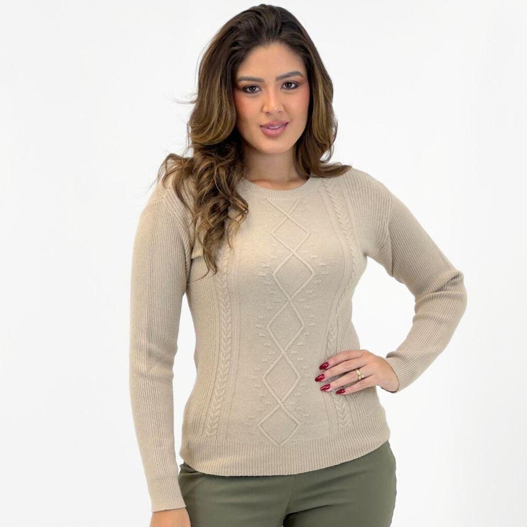 Blusa de Lã Dyordhana Gola Redonda Texturizada Feminina
