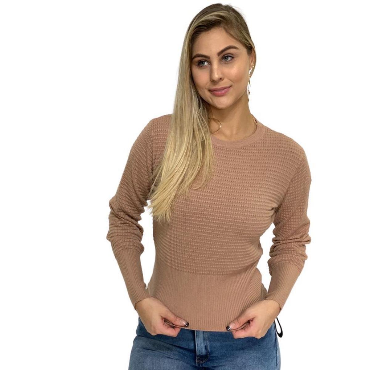 BLUSA DE LÃ MANGA LONGA FACINELLI FEMININO - Bege Menor preço em BLUSA DE LÃ MANGA LONGA FACINELLI FEMININO - Bege