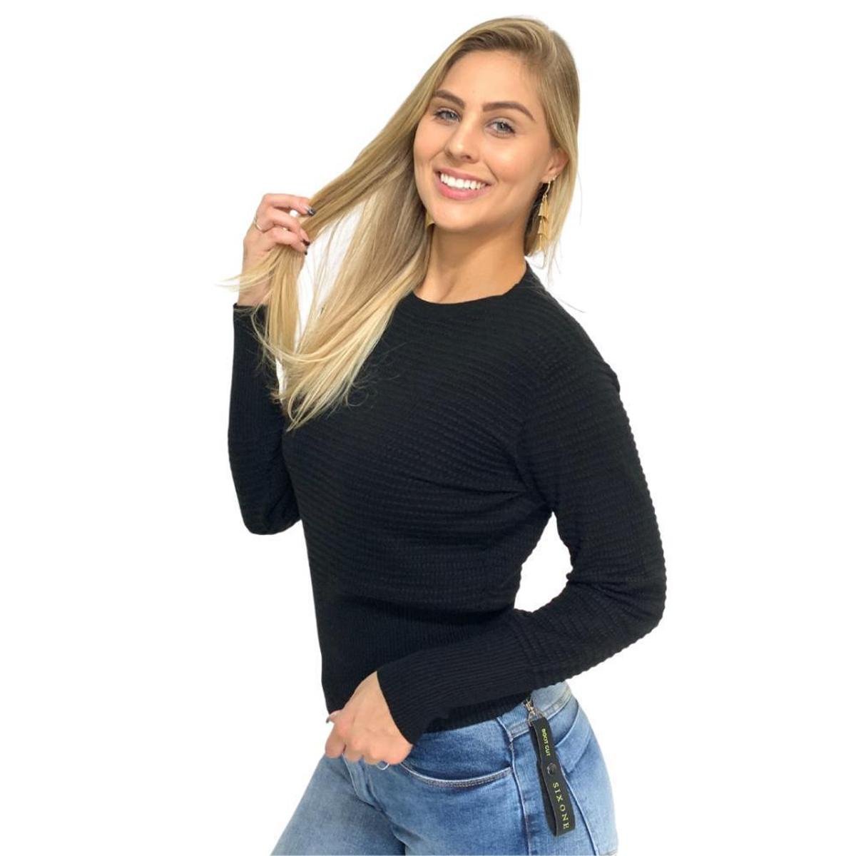 BLUSA DE LÃ MANGA LONGA FACINELLI FEMININO - Preto Menor preço em BLUSA DE LÃ MANGA LONGA FACINELLI FEMININO - Preto