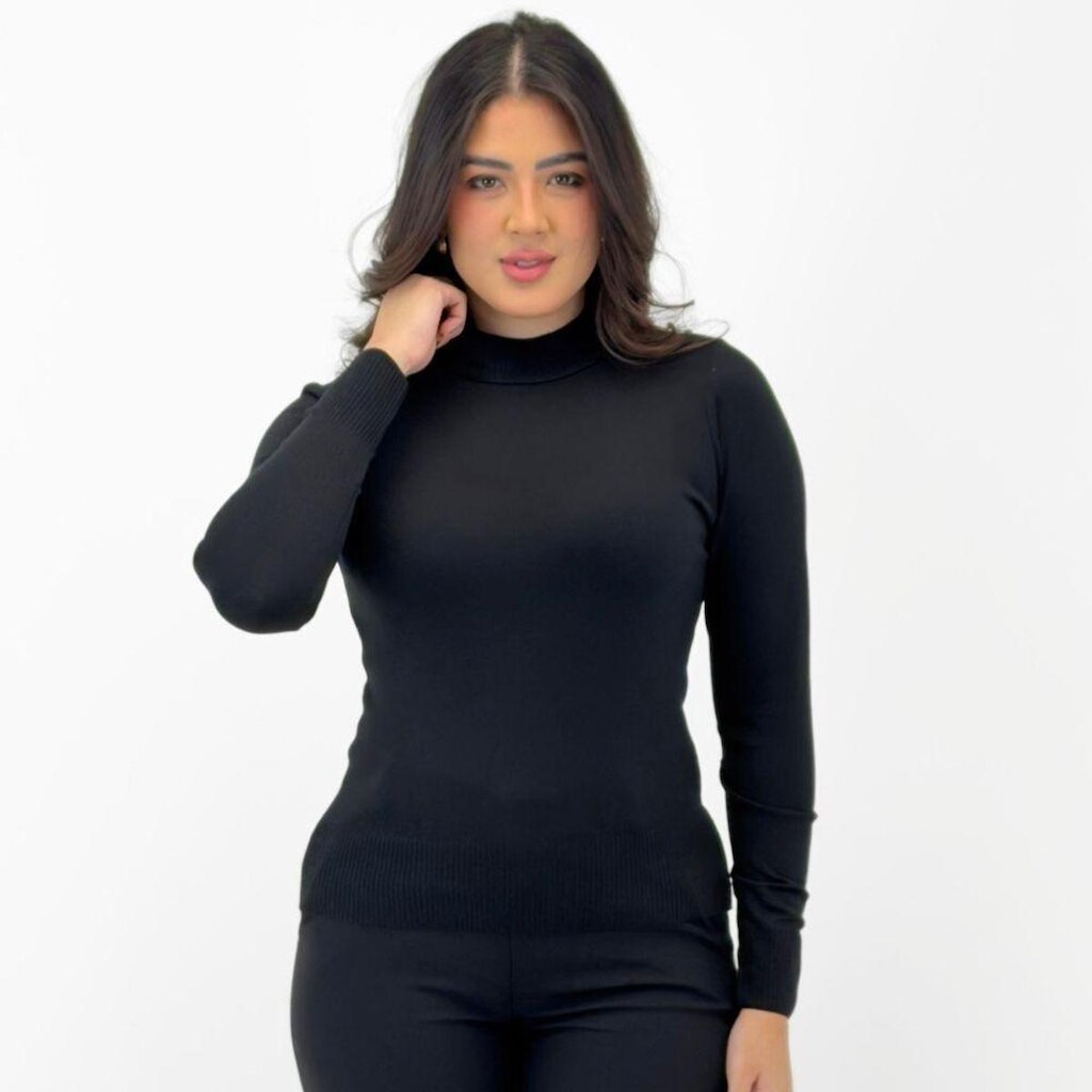Blusa de Lã Via tricot Modal Básica Gola Alta Feminina