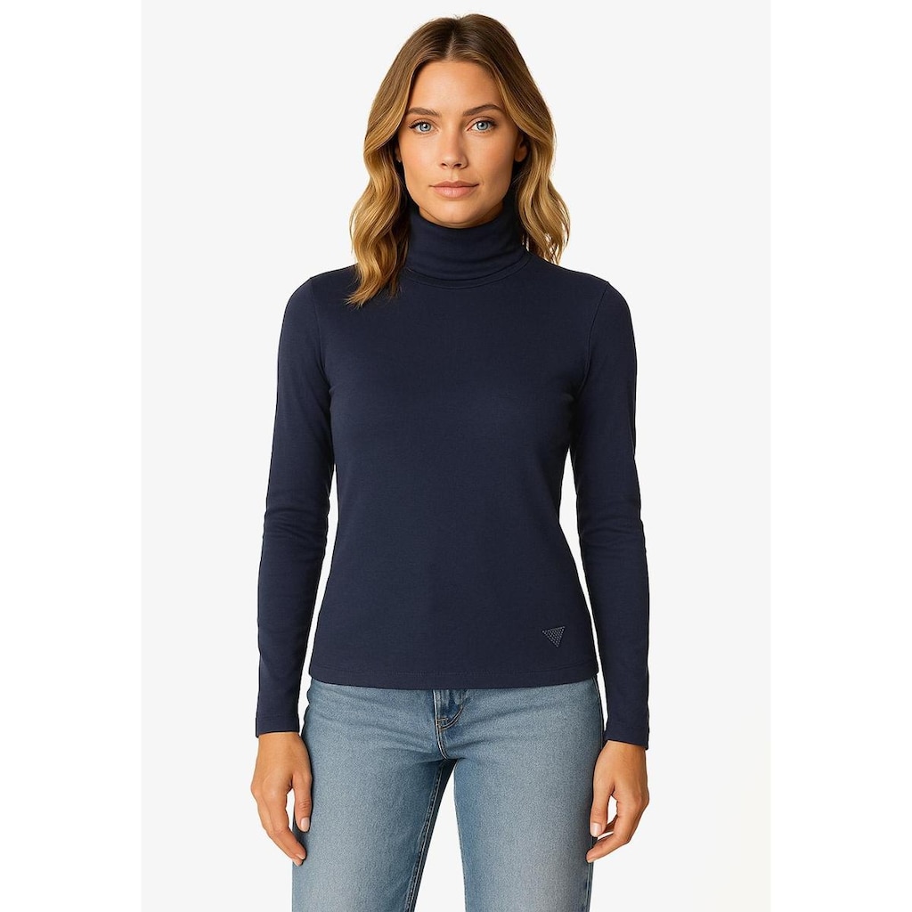 Blusa de Malha Tricot Eco Gola Alta Azul Marinho