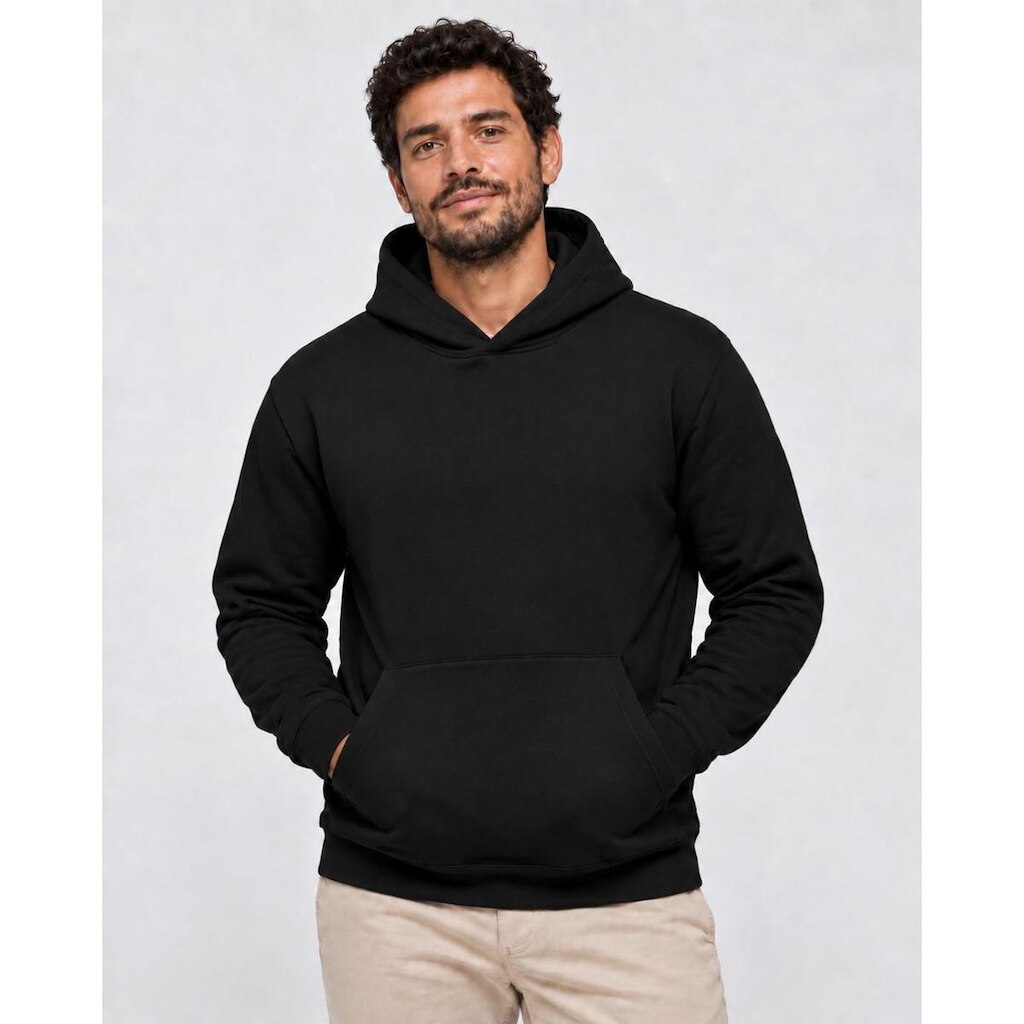 Blusa De Moletom Canguru Com Capuz E Bolsos Slim Fitness