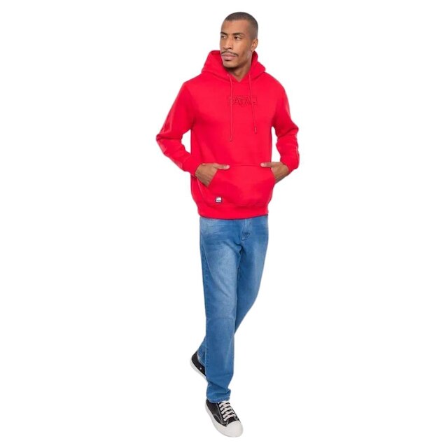 Blusa de Moletom Canguru com Capuz Fatal Fechado Vermelho