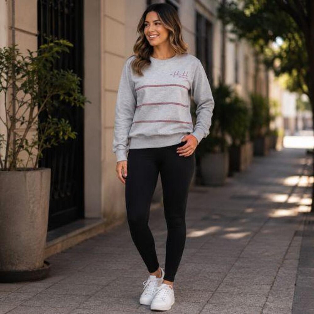 Blusa de Moletom Feminina Peluciada Gola Redonda Listrada Habana