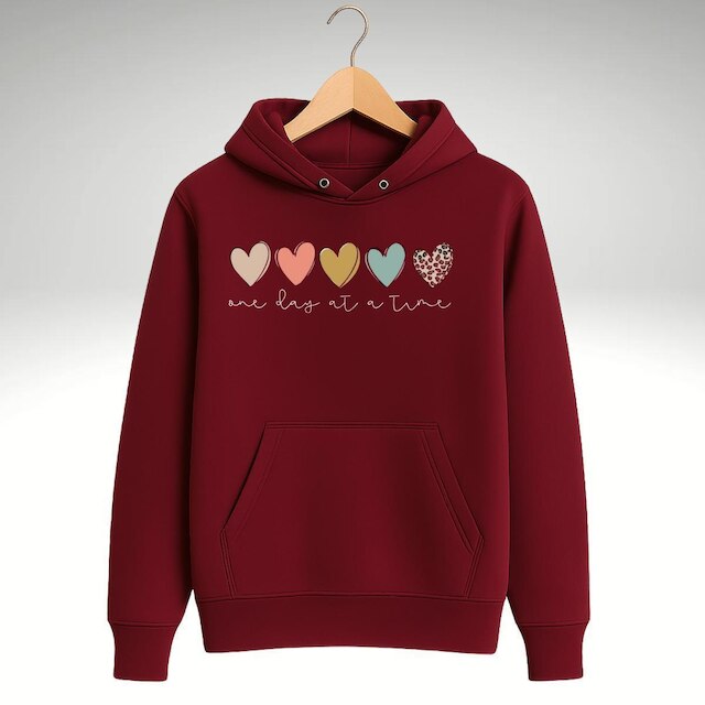 Blusa de Moletom Feminino Canguru Estampado Coração Moderno