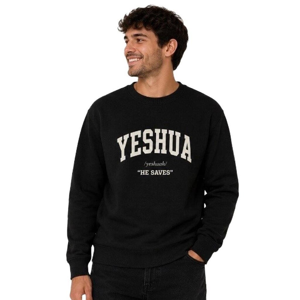 Blusa de Moletom Gola Careca Estampa Yeshua Unissex Algodão