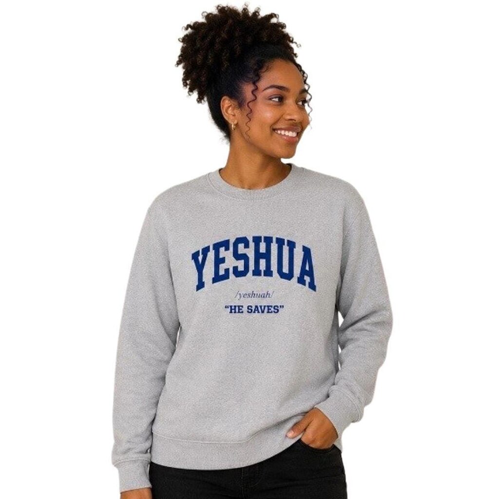 Blusa de Moletom Gola Careca Estampa Yeshua Unissex Algodão