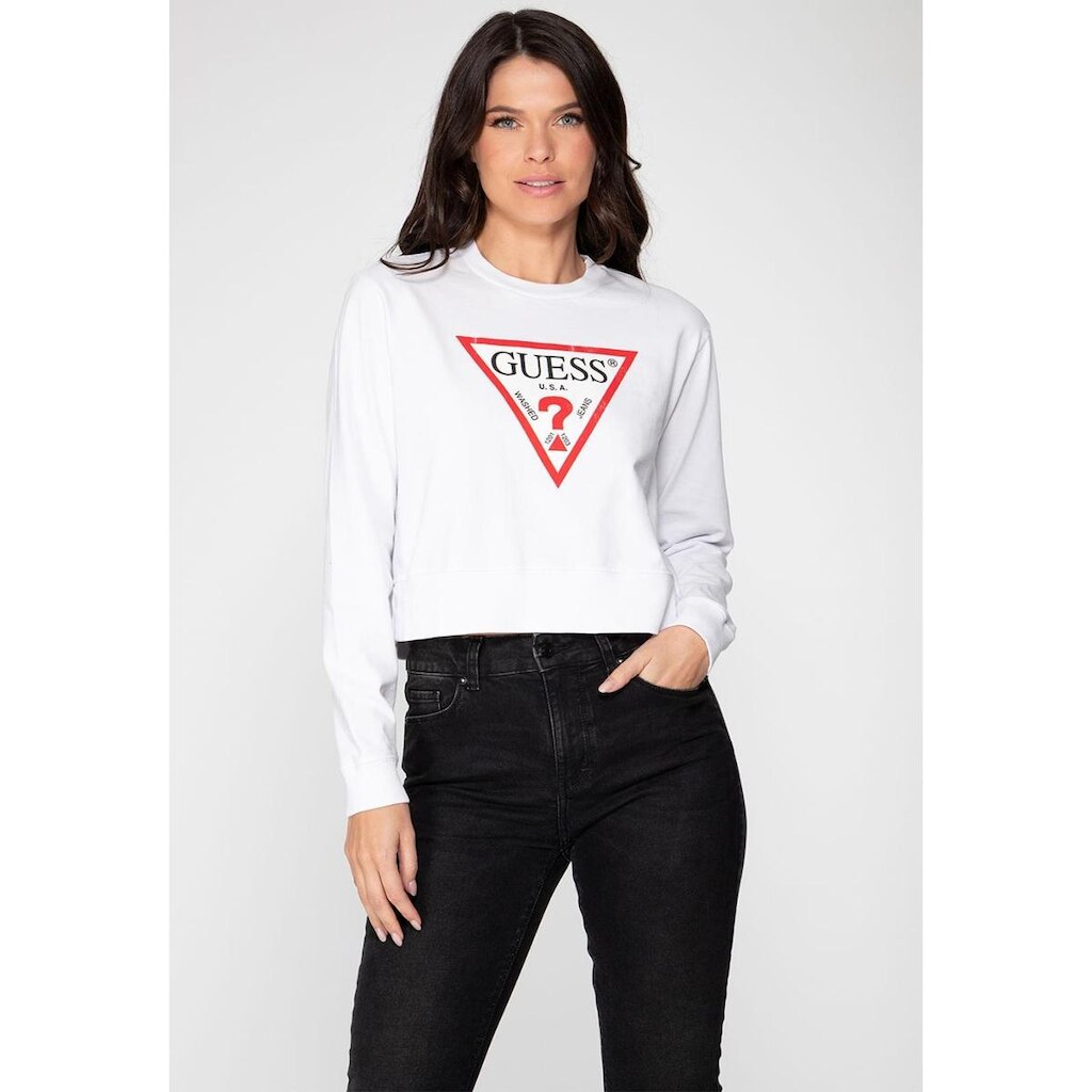 Blusa de Moletom Guess Triang Trad Desgastado Branco