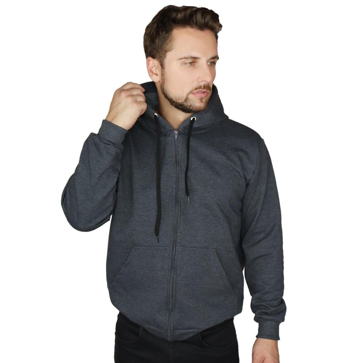 Blusa De Moletom Masculina Capuz Bolso Canguru Chumbo Aberta Com Ziper Menor preço em Blusa De Moletom Masculina Capuz Bolso Canguru Chumbo Aberta Com Ziper