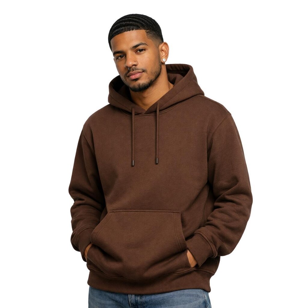 Blusa De Moletom Masculina Com Capuz Bolso Canguru Flanelada Casual Inverno