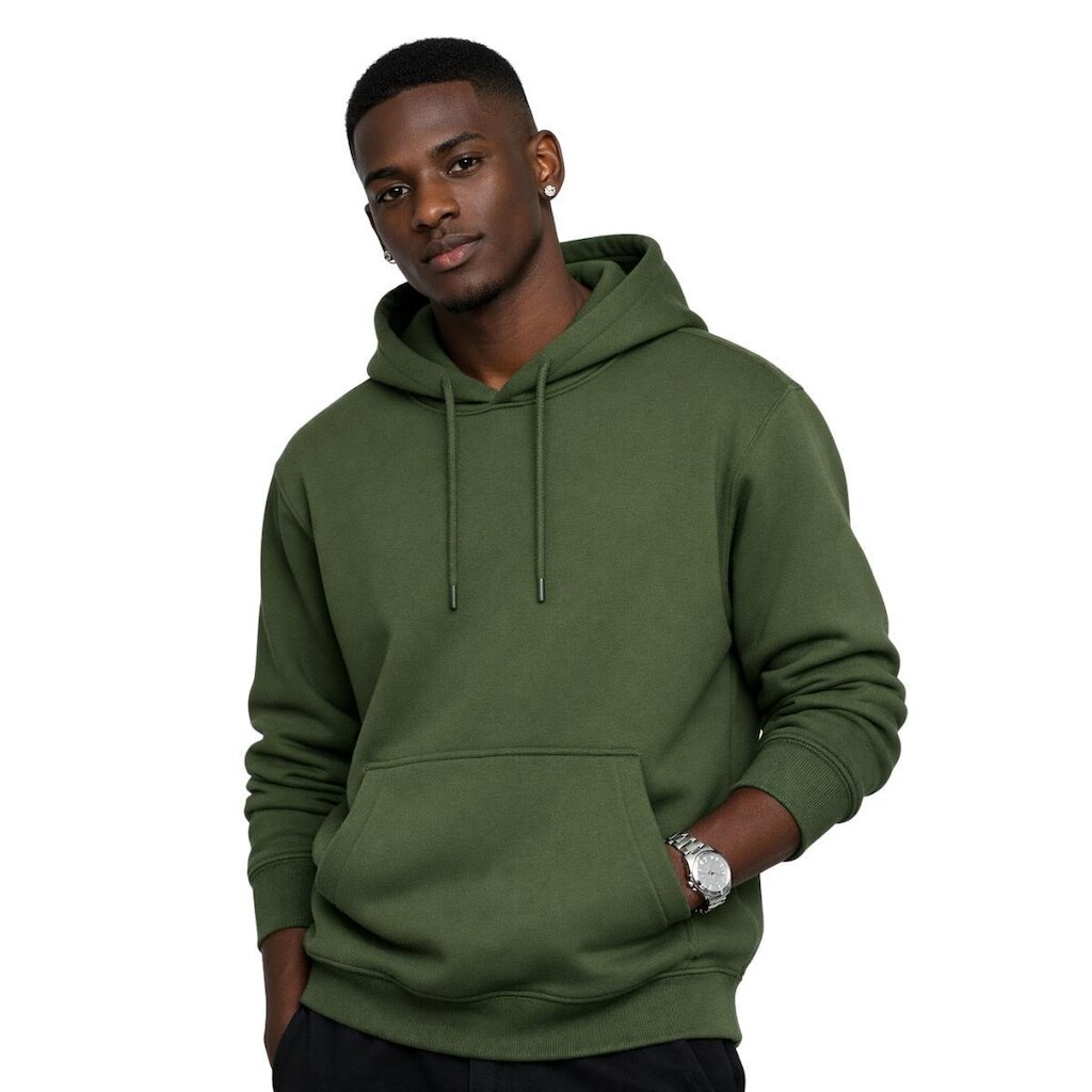 Blusa De Moletom Masculina Com Capuz Bolso Canguru Flanelada Casual Inverno