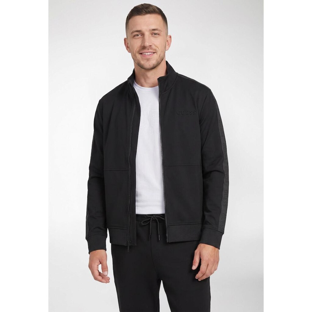 Blusa de Moletom Ziper Faixa Mangas Preto