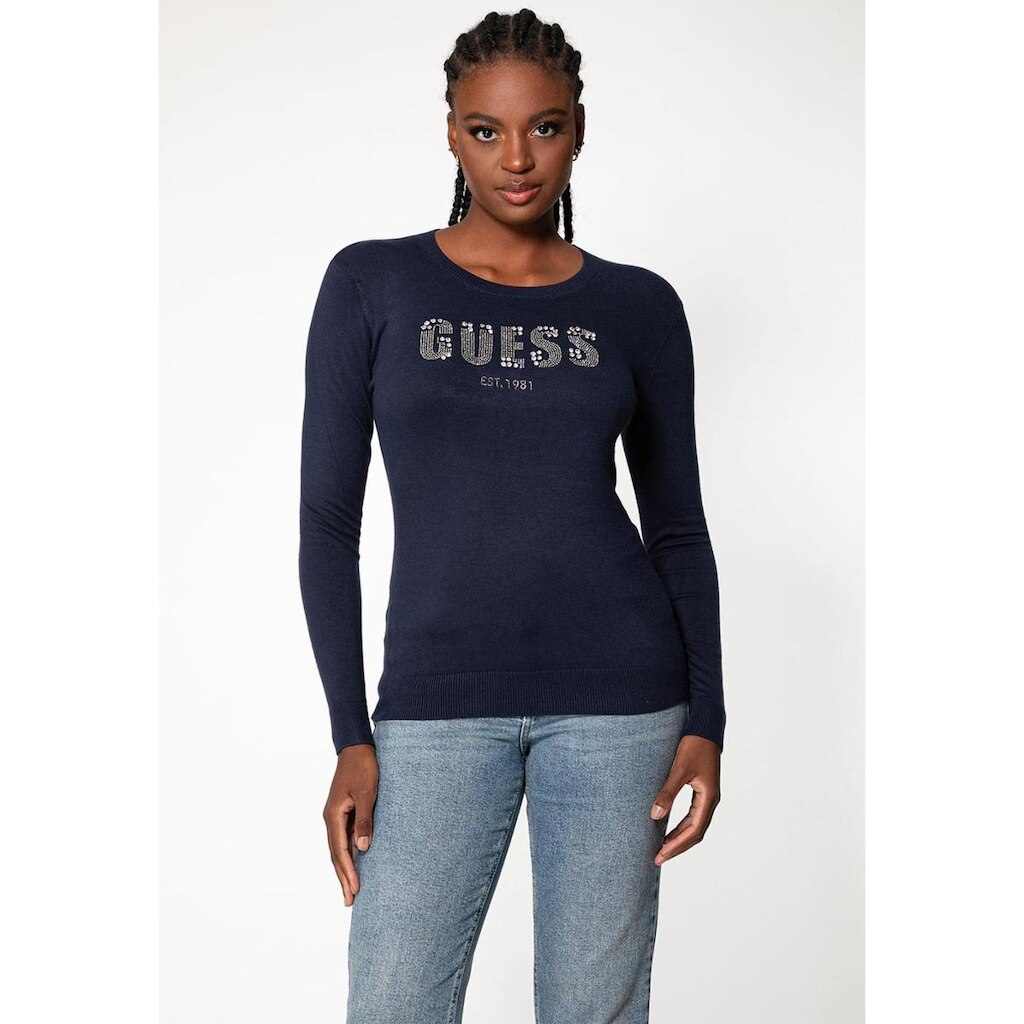 Blusa de Tricot Eco Logo Cristais Azul Marinho