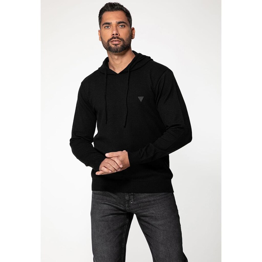 Blusa de Tricot Logo Relevo Capuz Preto