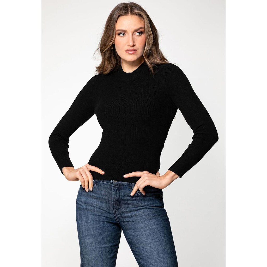 Blusa de Tricot Manga Longa Gola Alta Preta