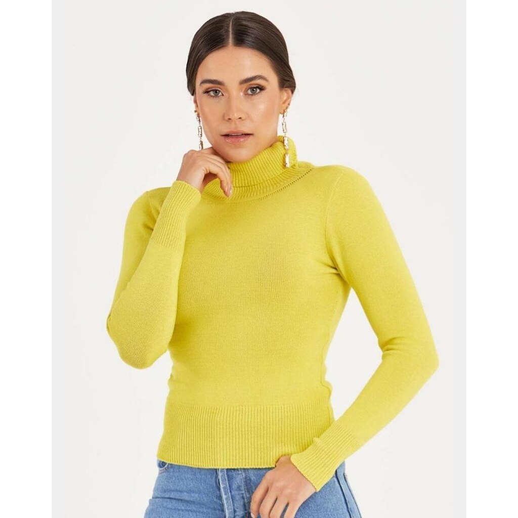 Blusa de Tricot Modelo Gola Alta Lisa