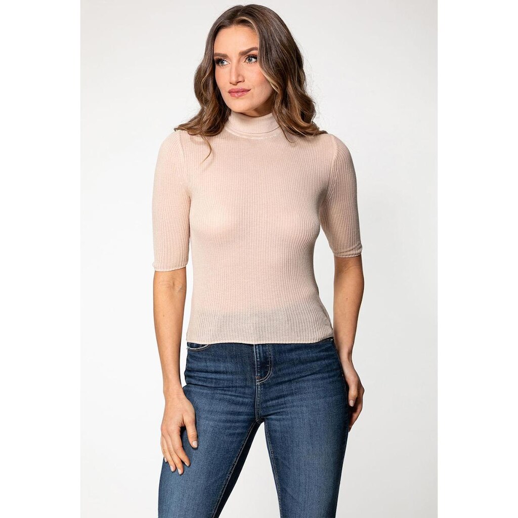 Blusa de Tricot Rib Gola Alta Creme