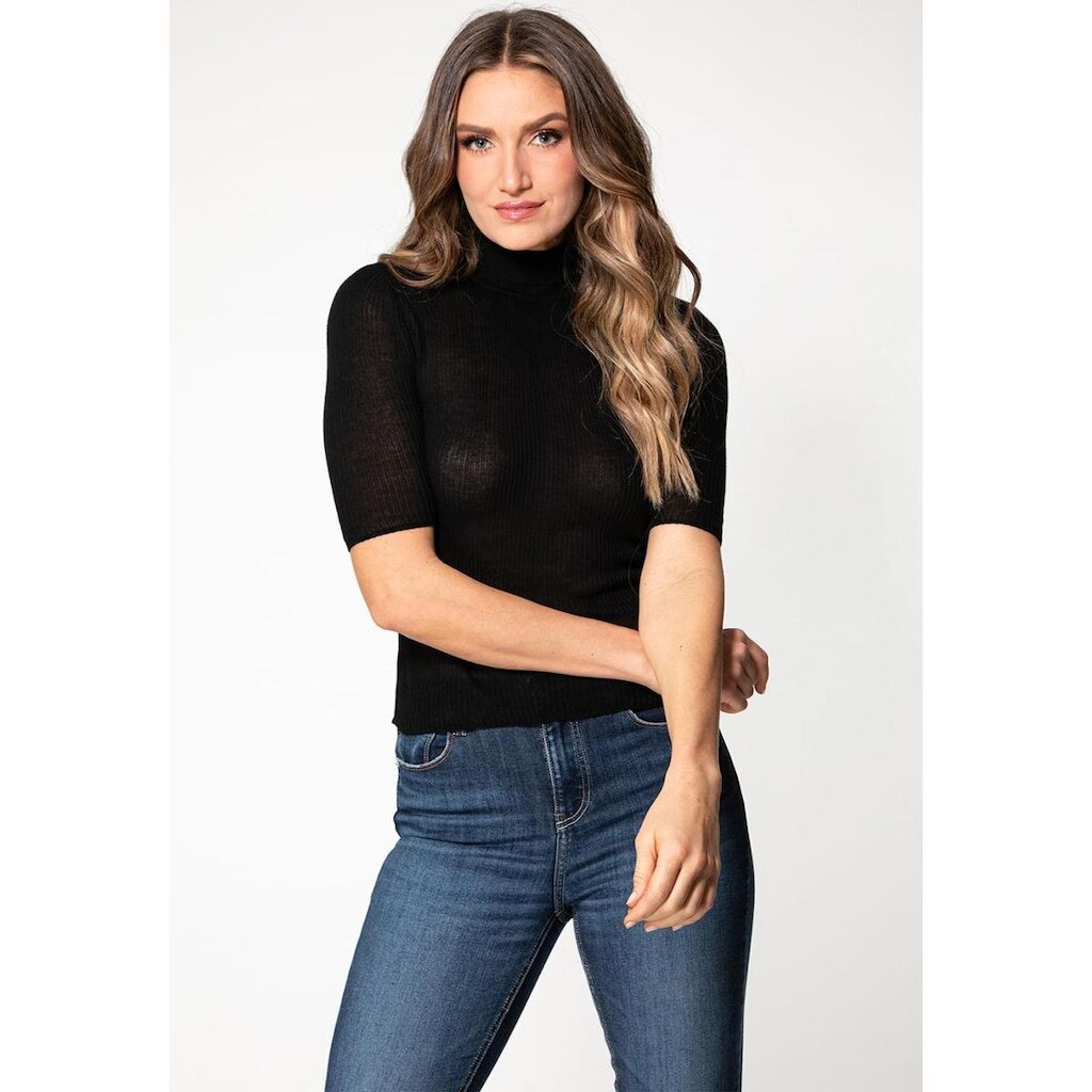 Blusa de Tricot Rib Gola Alta Preto