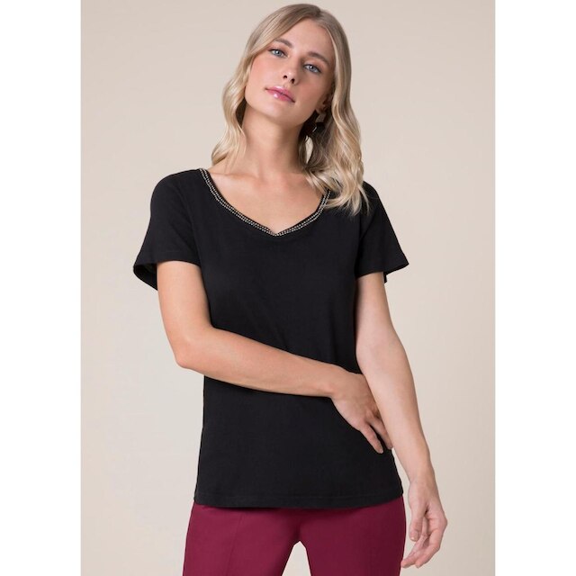 Blusa Decote Pedras Cinza mescla M