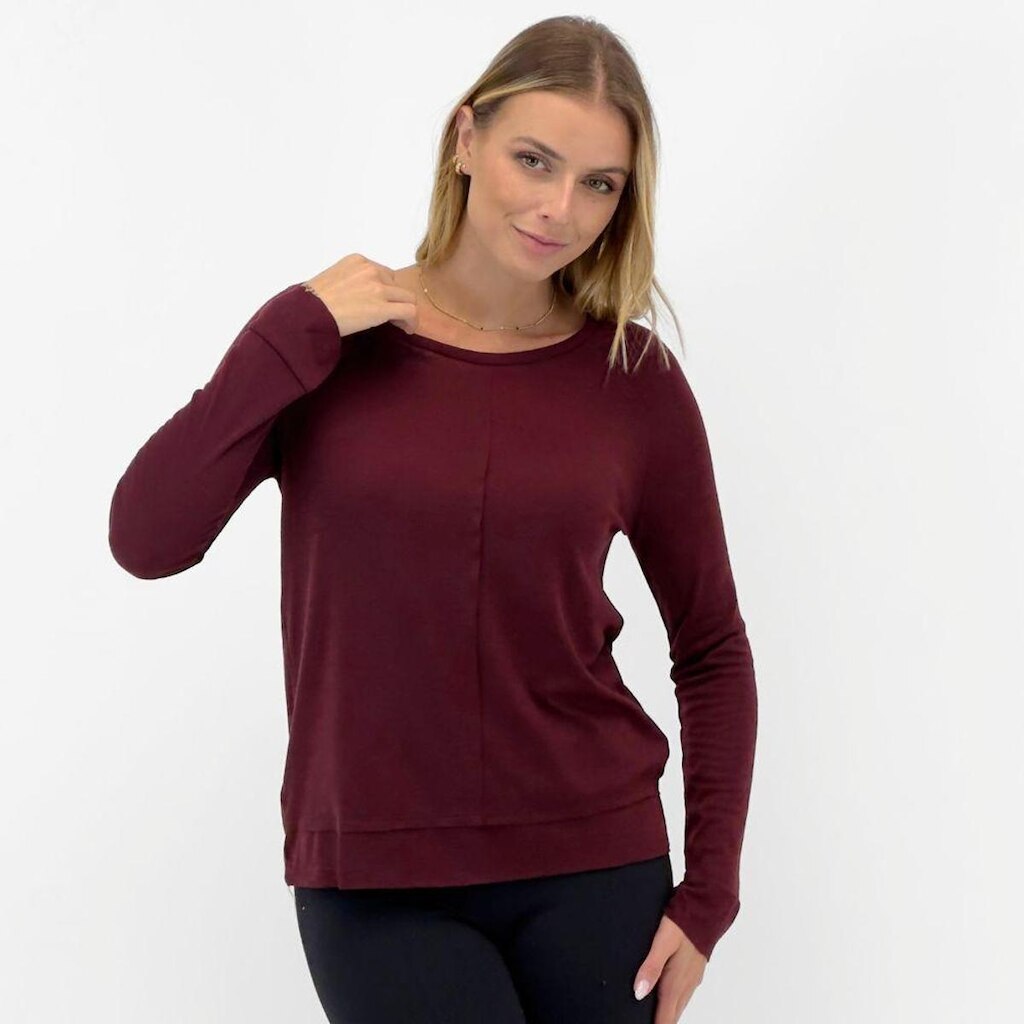 Blusa Doce Trama em Tricot Básica Manga Longa Feminina