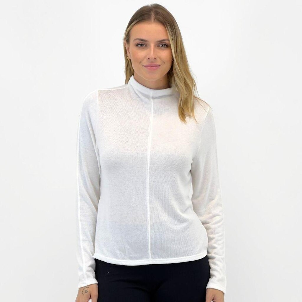 Blusa Doce Trama em Tricot Gola Alta Manga Longa Feminina