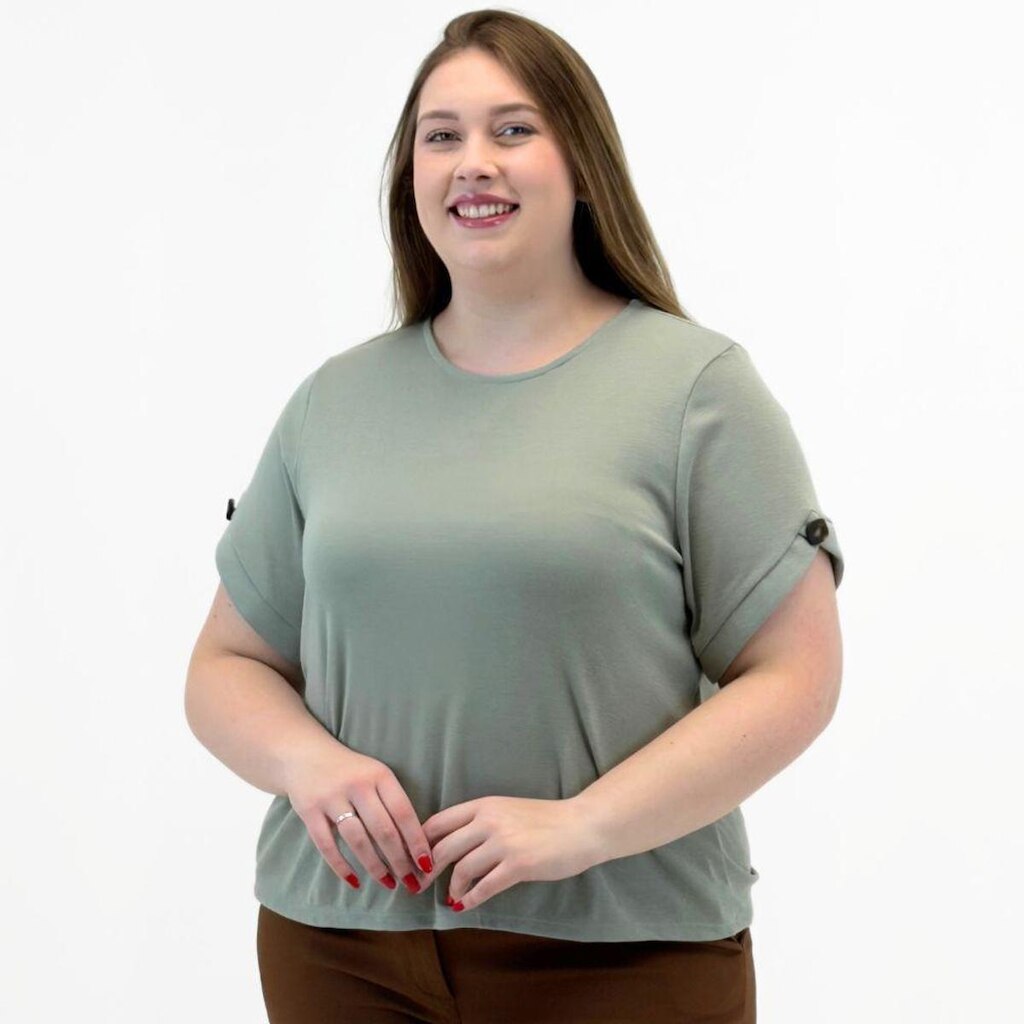 Blusa Doce Trama Plus Size Gola Redonda Manga Curta Ampla Feminina