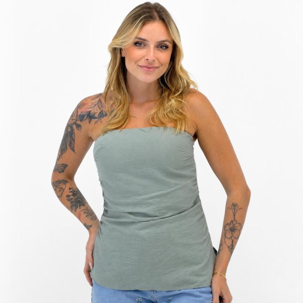 Blusa Doce Trama sem Alça em Tecido Feminina