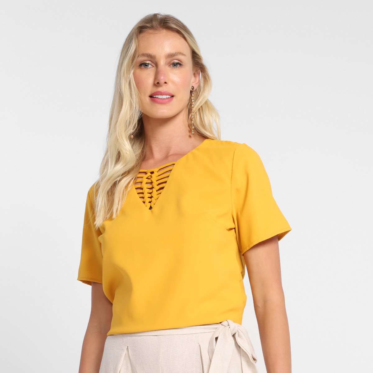 blusa mostarda feminina