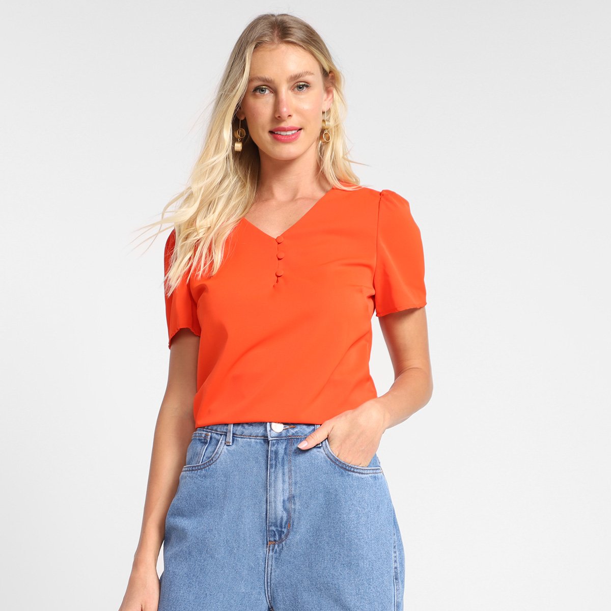 Blusa Dom Fashion Core Lisa Feminina - Laranja Menor preço em Blusa Dom Fashion Core Lisa Feminina - Laranja