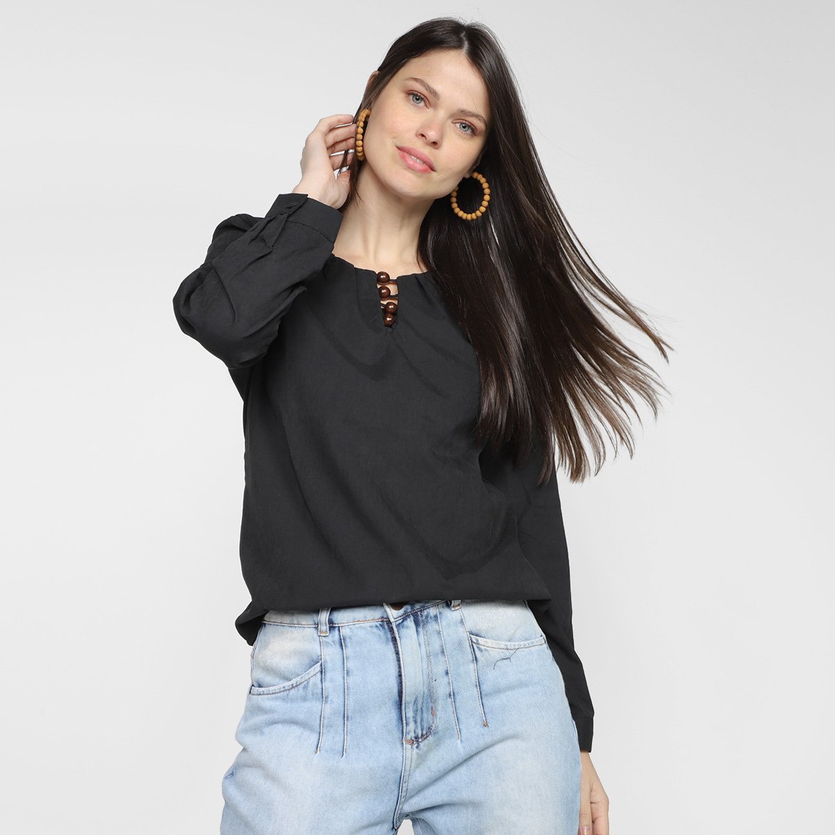 Blusa Dom Lisa Manga Longa Feminina - Preto Menor preço em Blusa Dom Lisa Manga Longa Feminina - Preto