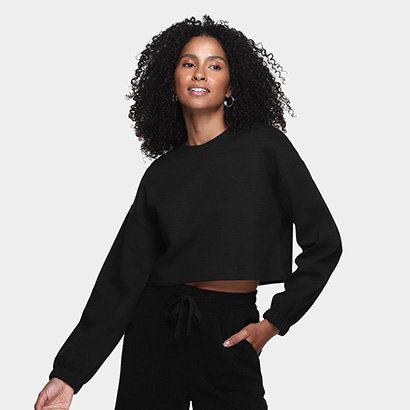 Blusa Dzarm Cropped Manga Longa Feminina - Feminino