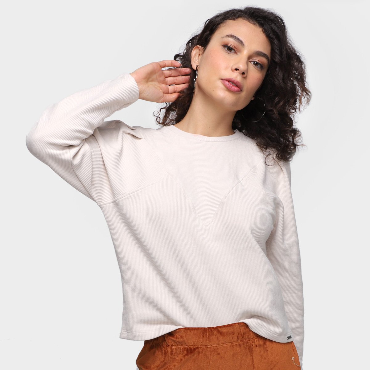 Blusa Dzarm Lisa Manga Longa Feminina - Marrom Claro Menor preço em Blusa Dzarm Lisa Manga Longa Feminina - Marrom Claro