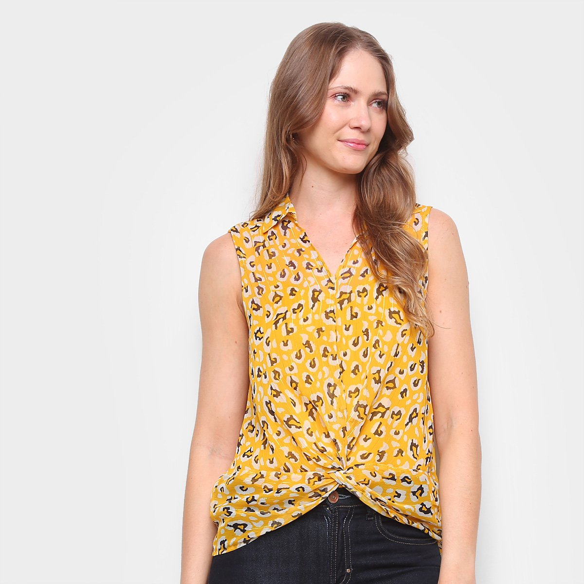 Blusa Eagle Rock Animal Print Gola V Feminina - Amarelo Menor preço em Blusa Eagle Rock Animal Print Gola V Feminina - Amarelo