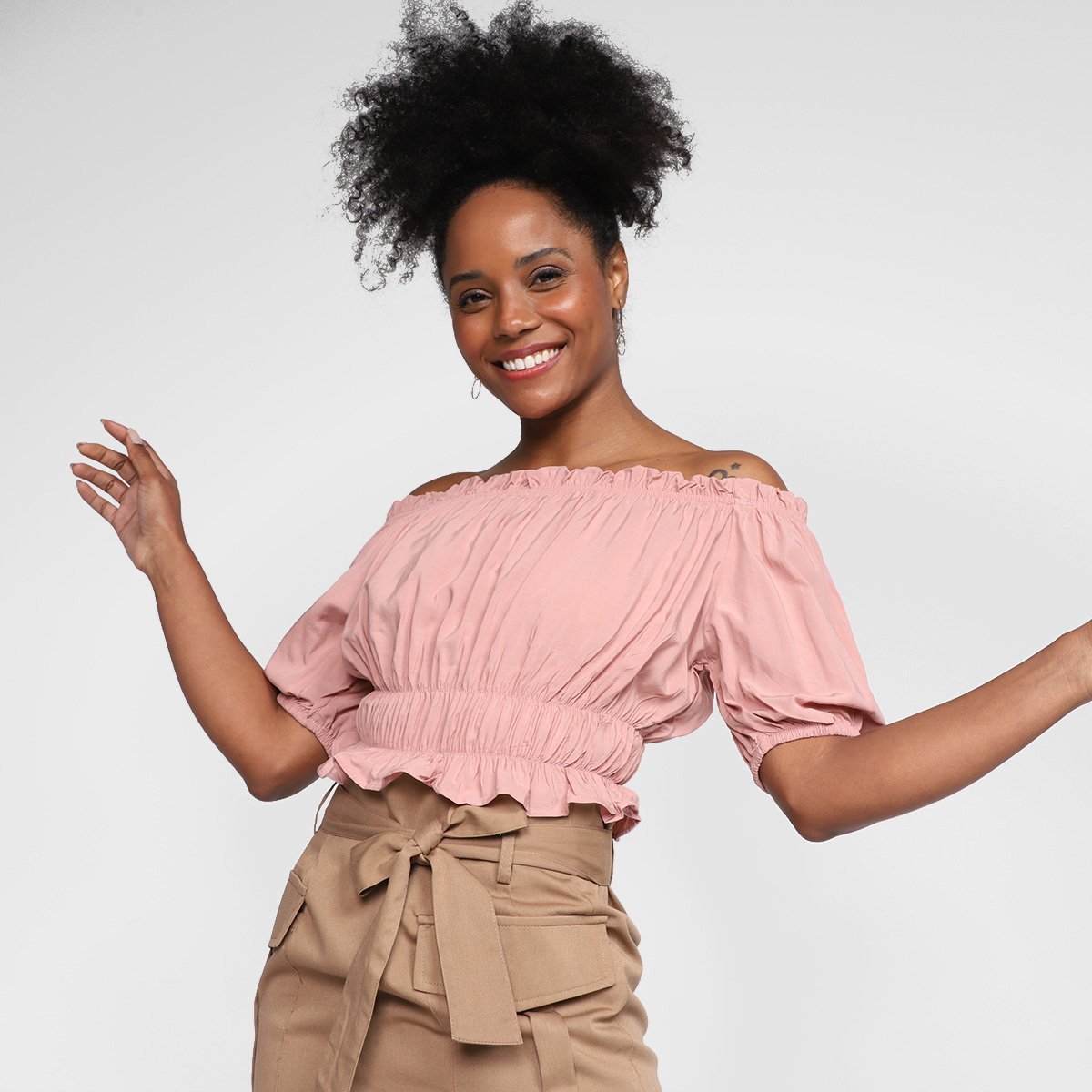 Blusa Eagle Rock Cropped Ombro A Ombro Ciganinha Feminina - Rosa Menor preço em Blusa Eagle Rock Cropped Ombro A Ombro Ciganinha Feminina - Rosa